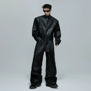 Sculpted Faux Leather Moto Jacket with Stand Collar - main image 5