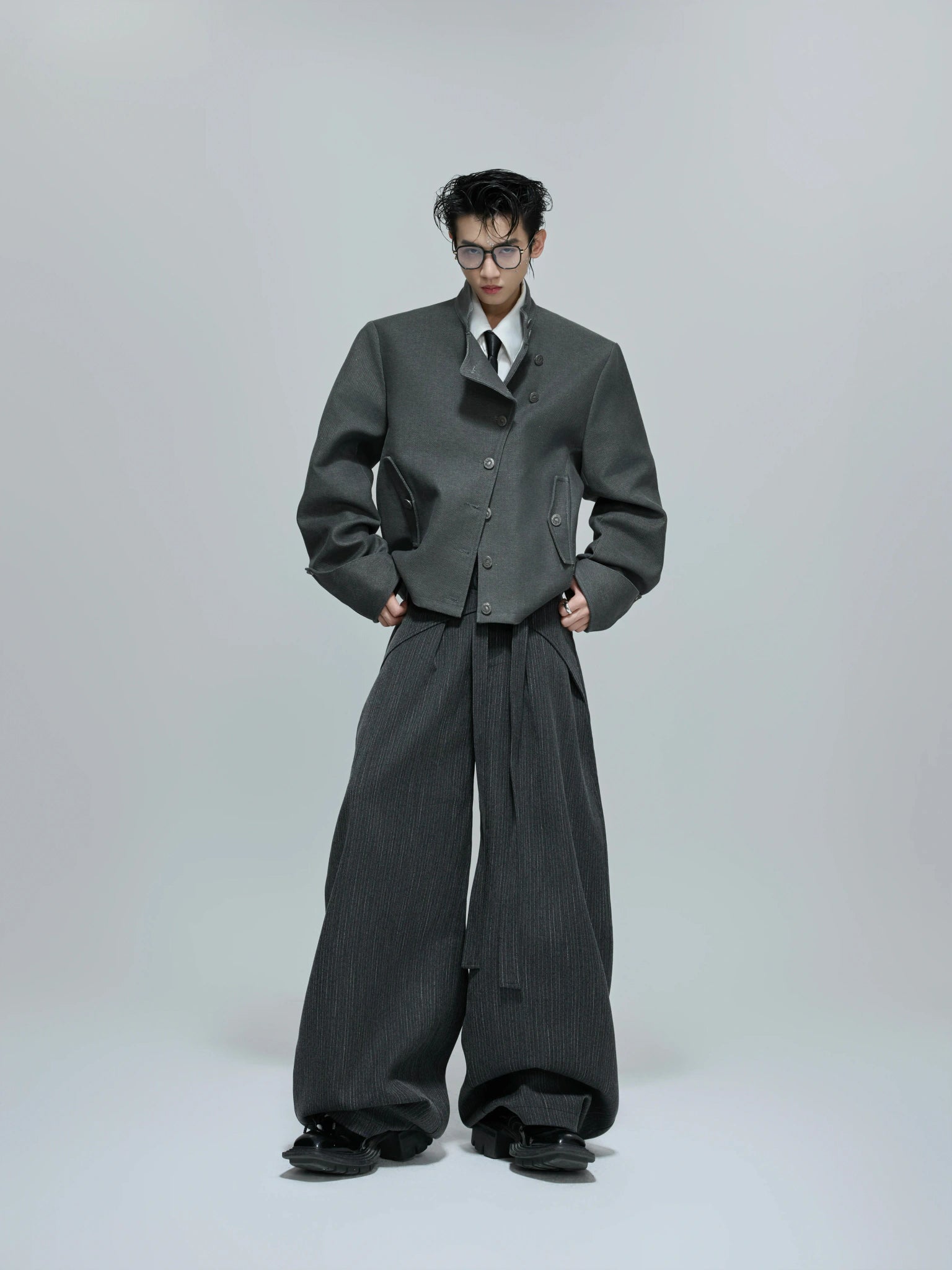 Deconstructed Cropped Stand-Collar Jacket | Unisex - main image 2