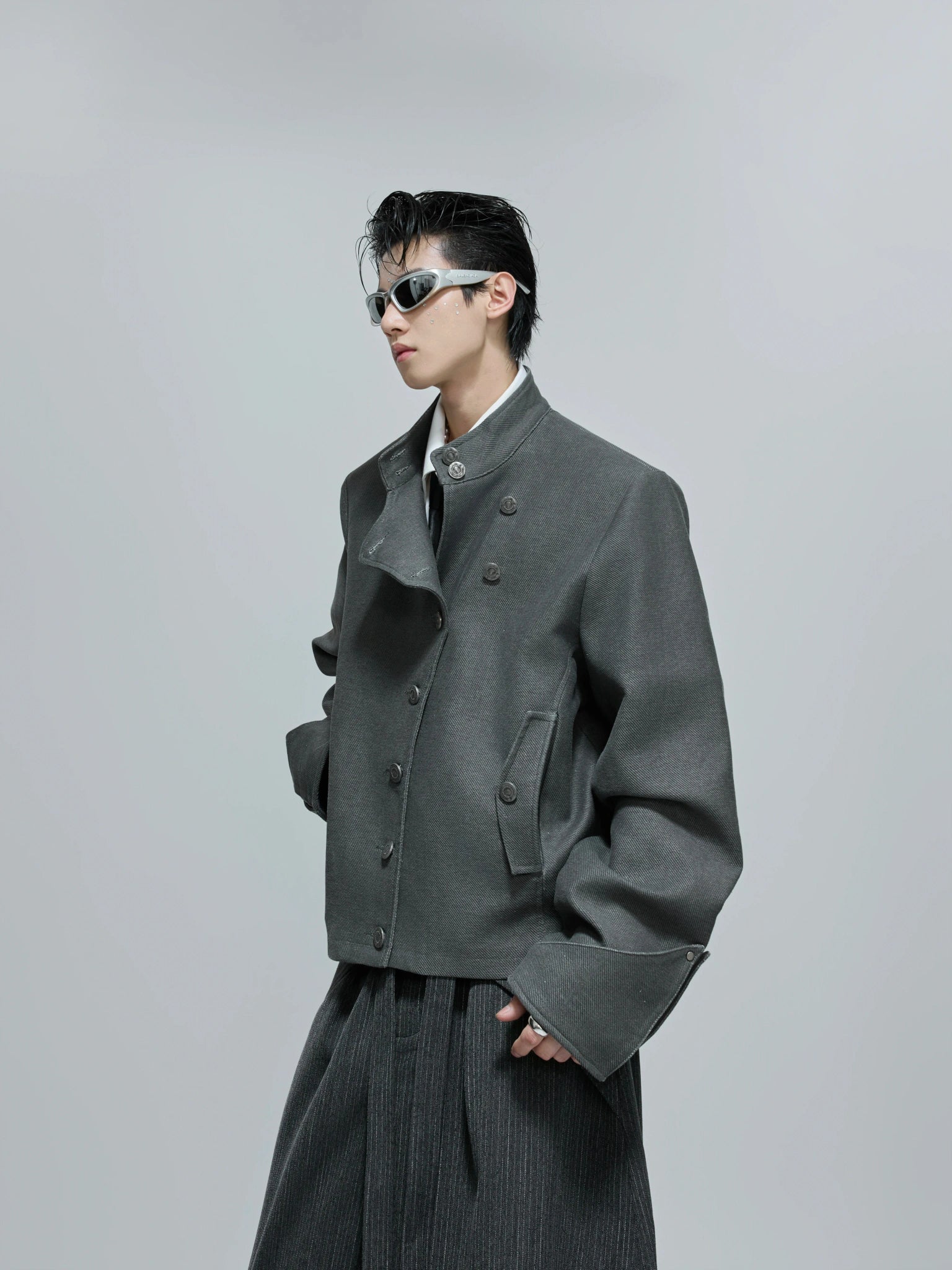 Deconstructed Cropped Stand-Collar Jacket | Unisex - main image 4