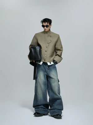 Deconstructed Cropped Stand-Collar Jacket | Unisex - main image 5