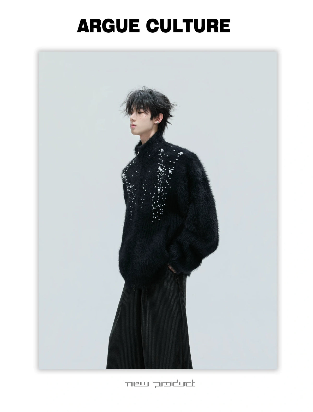 Pearl-Detail Wool-Blend Zip Cardigan Sweater | Unisex - description image 1