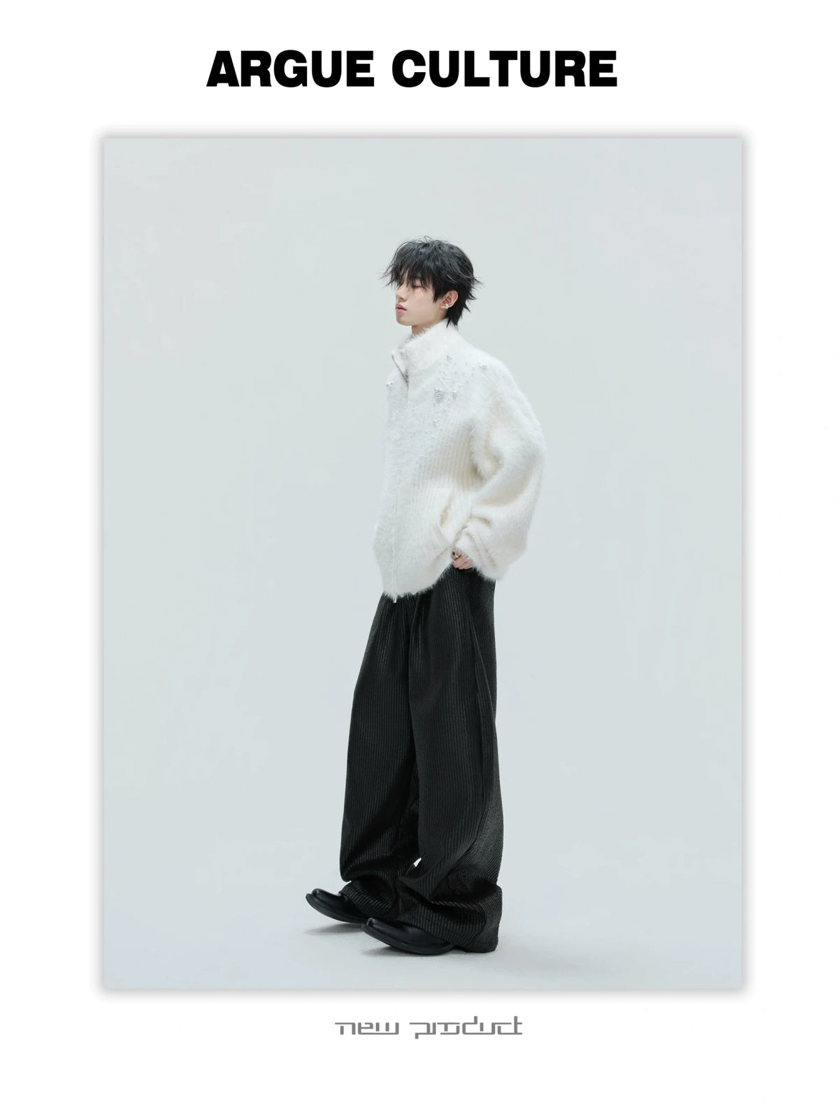 Pearl-Detail Wool-Blend Zip Cardigan Sweater | Unisex - description image 4