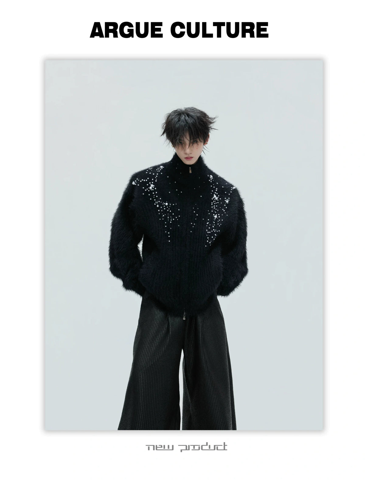 Pearl-Detail Wool-Blend Zip Cardigan Sweater | Unisex - description image 6