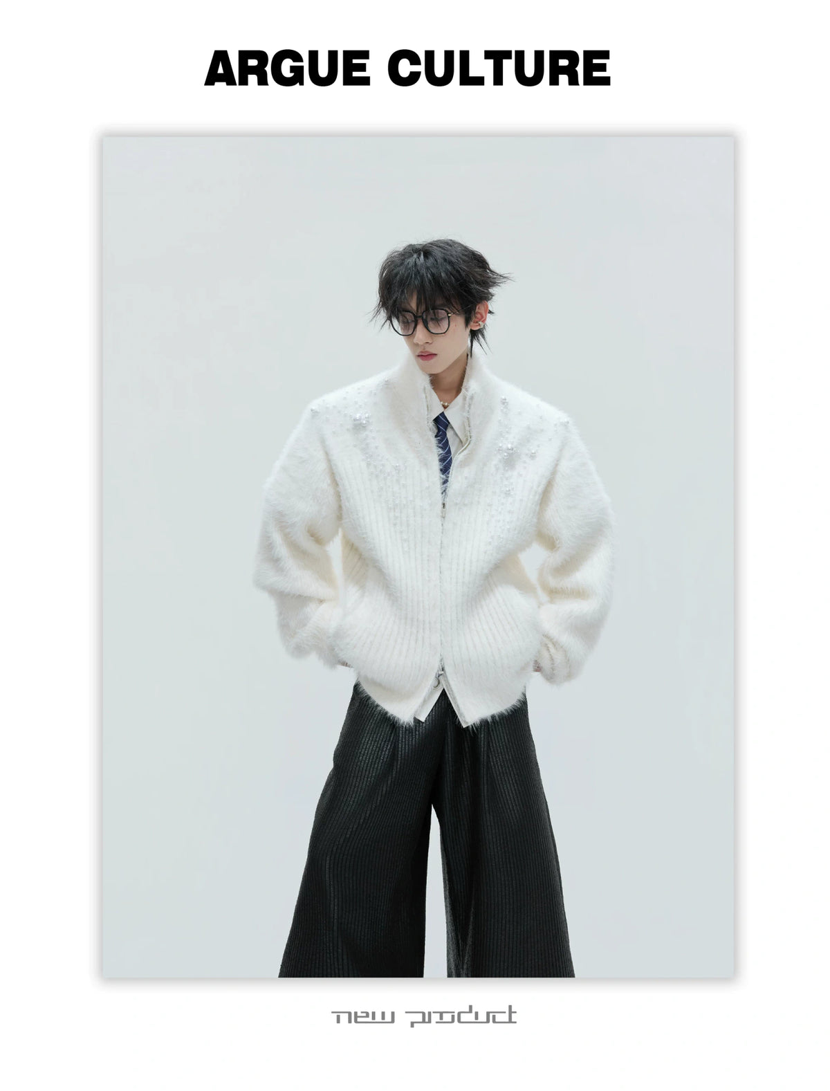 Pearl-Detail Wool-Blend Zip Cardigan Sweater | Unisex - description image 11