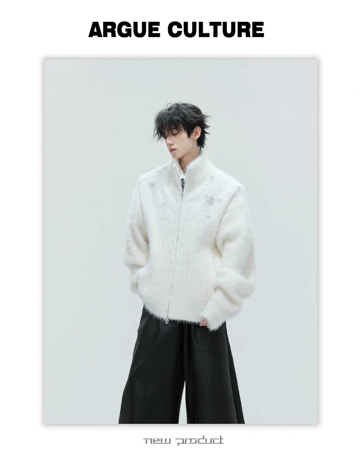 Pearl-Detail Wool-Blend Zip Cardigan Sweater | Unisex - description image 12