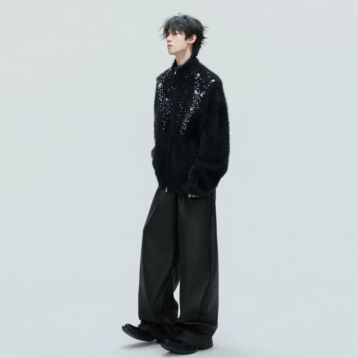 Pearl-Detail Wool-Blend Zip Cardigan Sweater | Unisex - main image 4