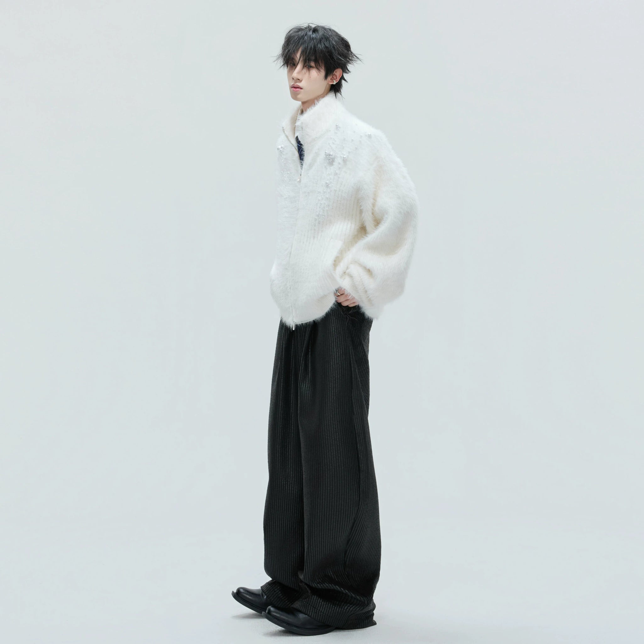Pearl-Detail Wool-Blend Zip Cardigan Sweater | Unisex - main image 5