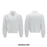 Pearl-Detail Wool-Blend Zip Cardigan Sweater | Unisex - White Top