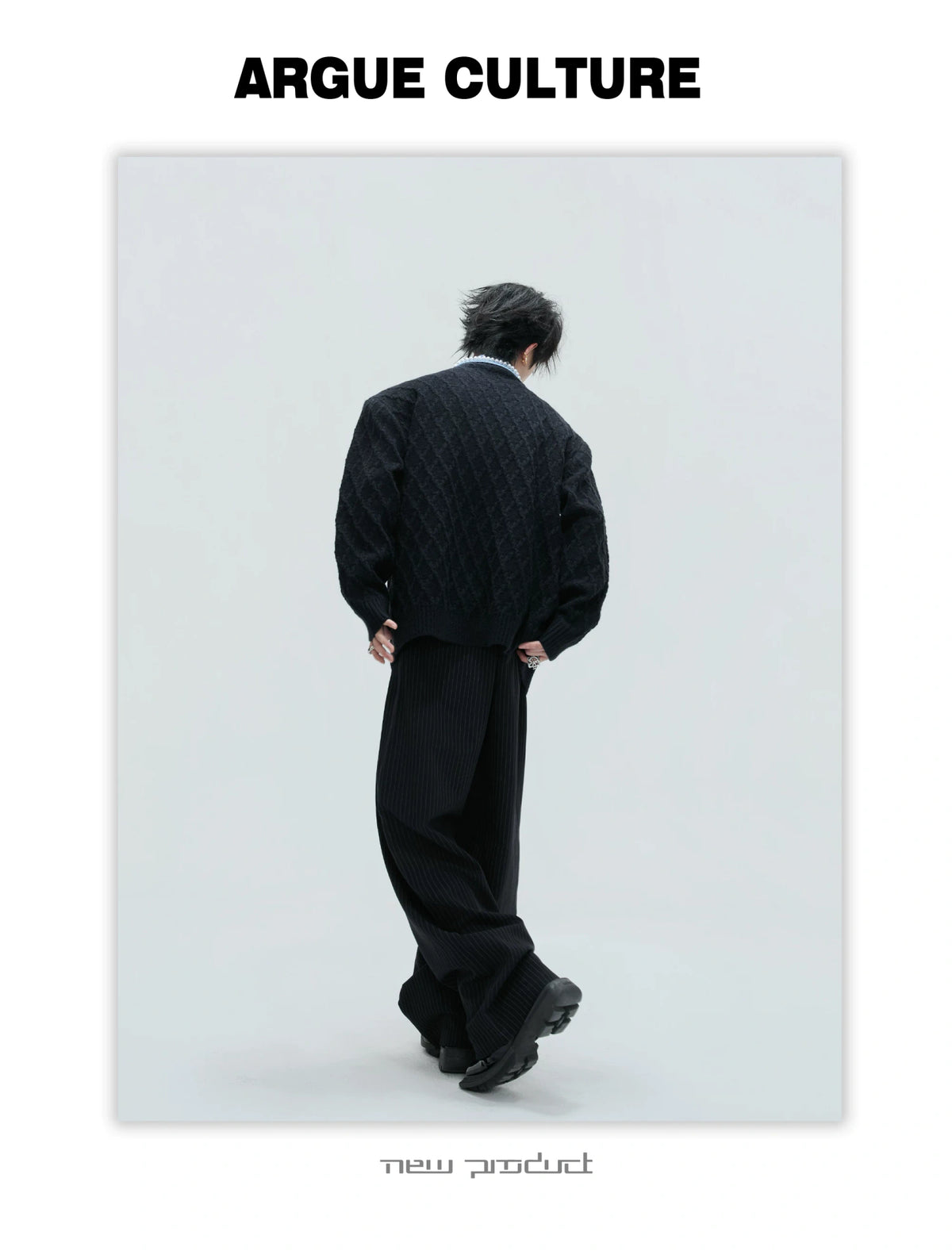 Pearl-Trimmed Wool Blend Cardigan with Contrast Collar - description image 10
