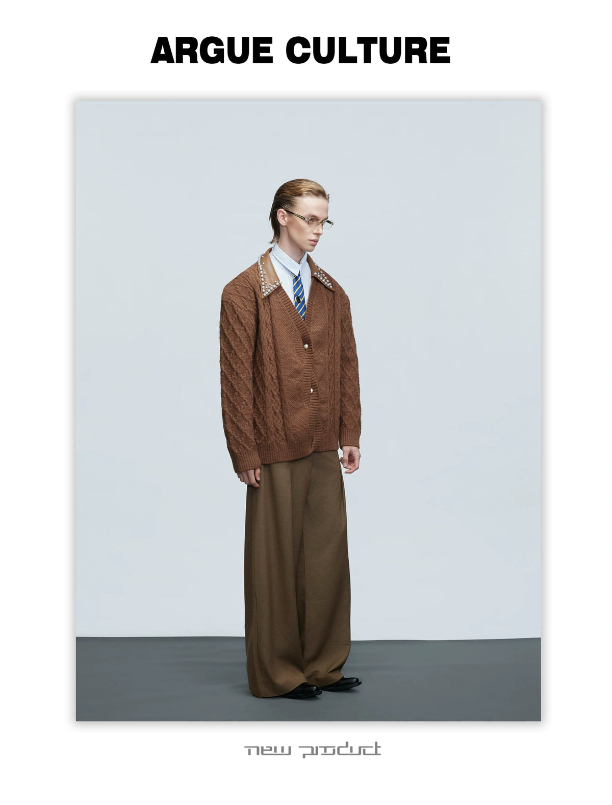 Pearl-Trimmed Wool Blend Cardigan with Contrast Collar - description image 12
