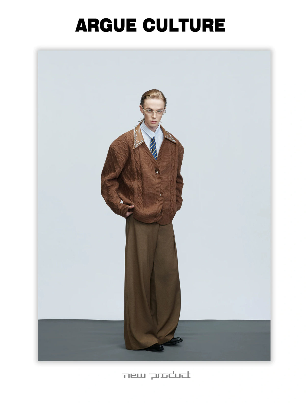Pearl-Trimmed Wool Blend Cardigan with Contrast Collar - description image 13