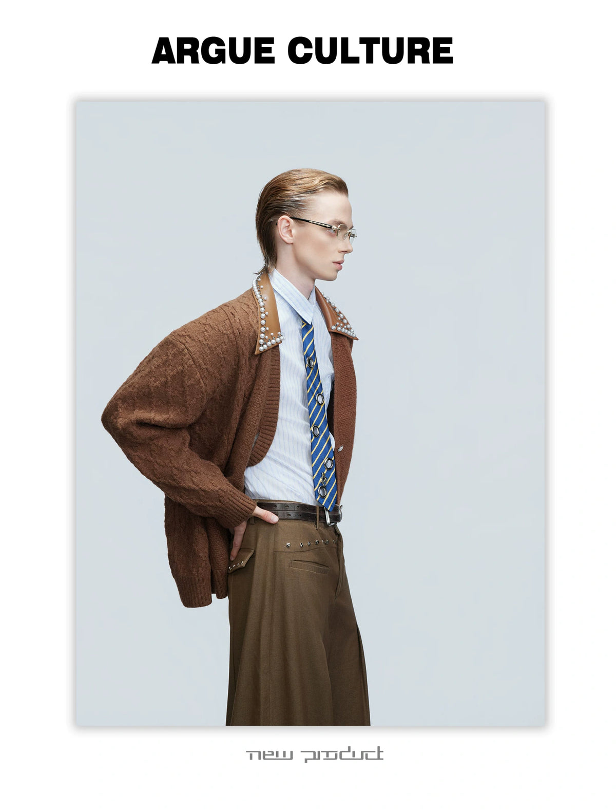 Pearl-Trimmed Wool Blend Cardigan with Contrast Collar - description image 14