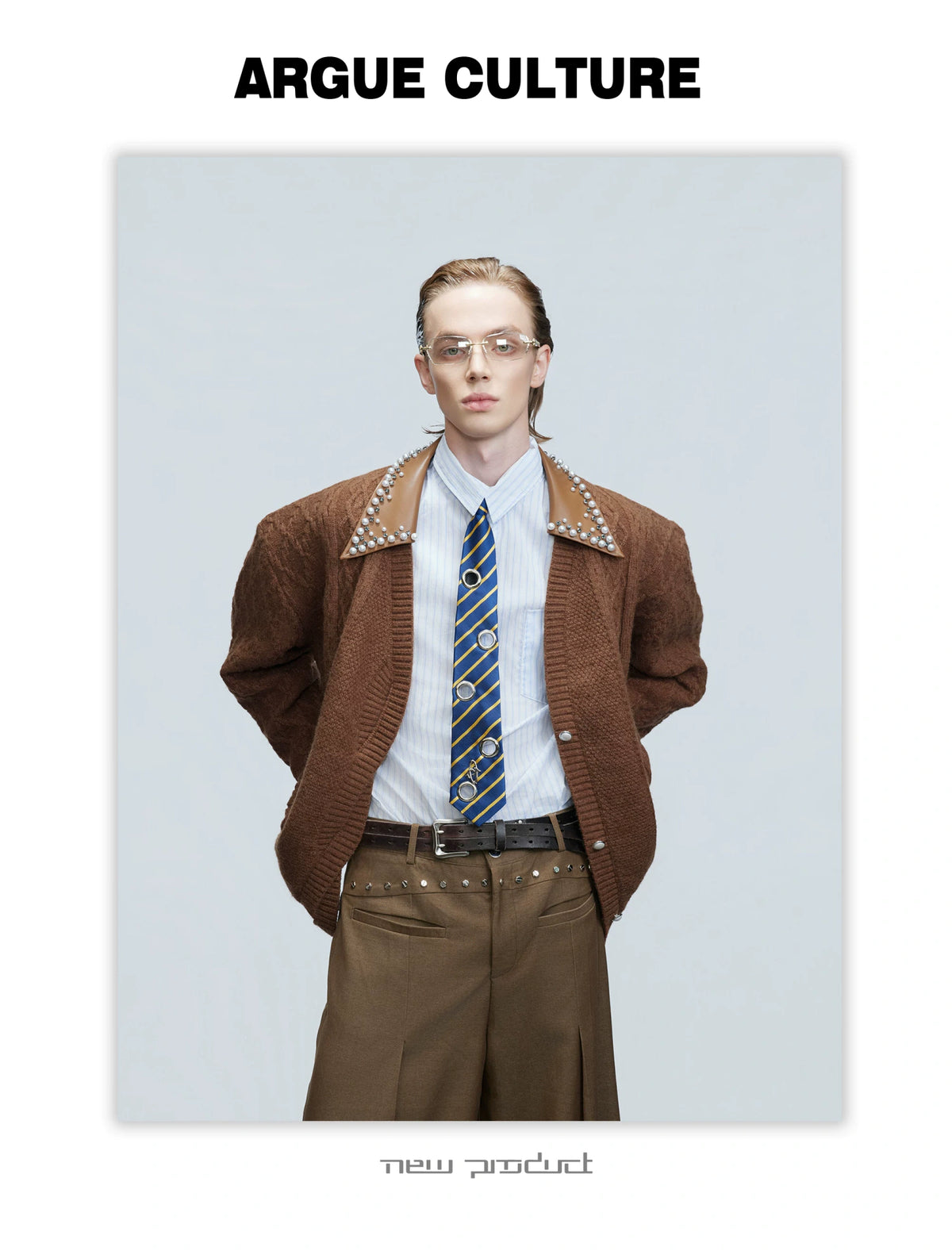 Pearl-Trimmed Wool Blend Cardigan with Contrast Collar - description image 16