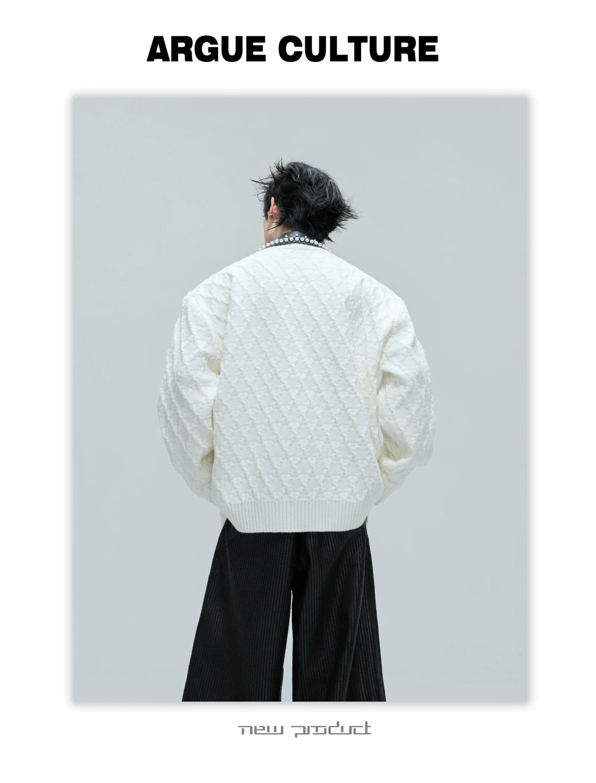 Pearl-Trimmed Wool Blend Cardigan with Contrast Collar - description image 19