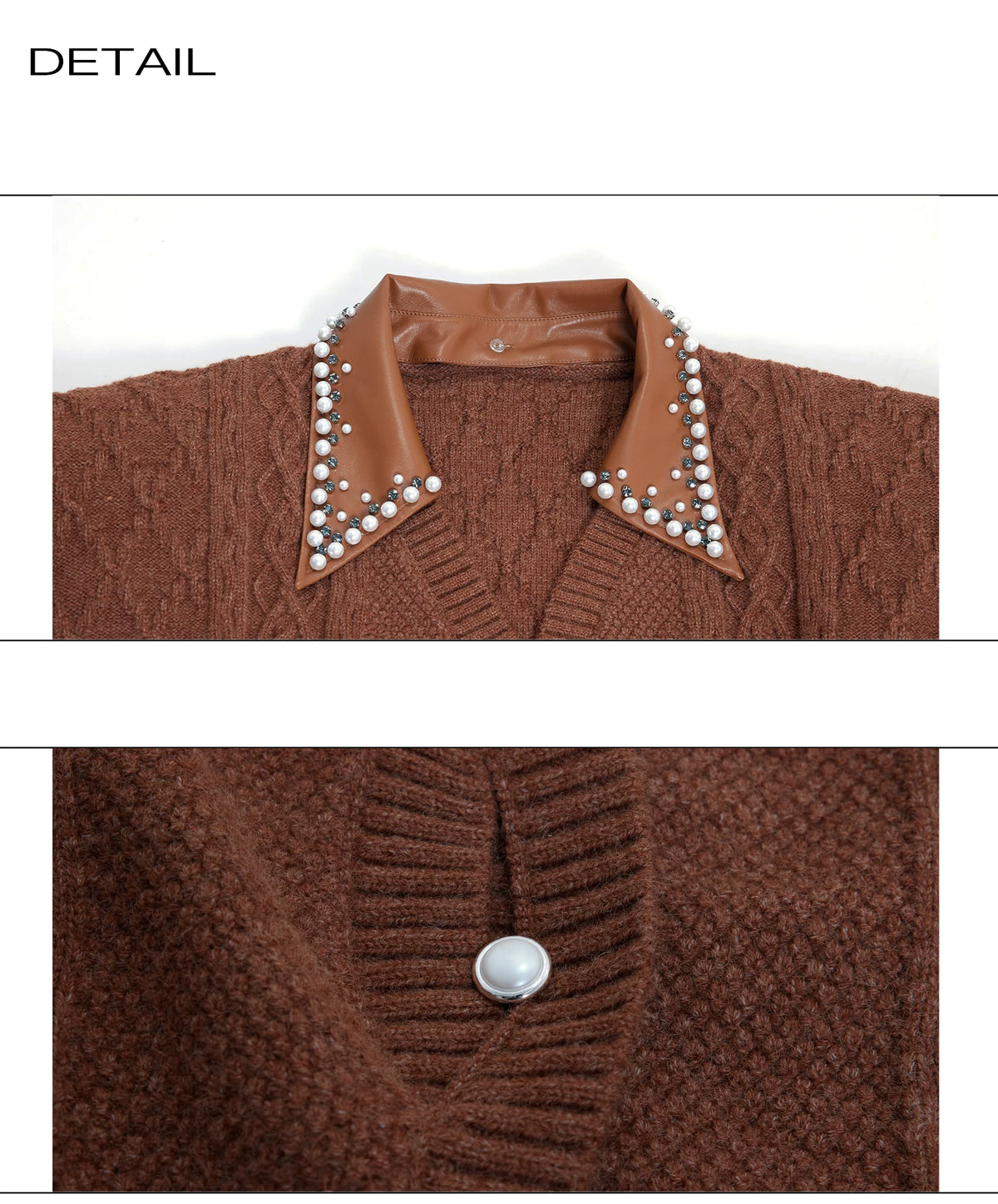 Pearl-Trimmed Wool Blend Cardigan with Contrast Collar - description image 25