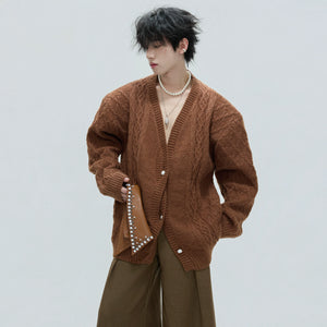 Pearl-Trimmed Wool Blend Cardigan with Contrast Collar - main image 2