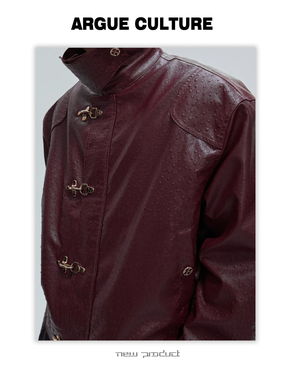 Ostrich Leather Padded Jacket with Flight Buckles - description image 3