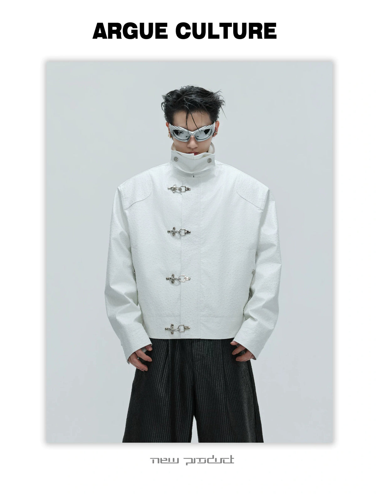 Ostrich Leather Padded Jacket with Flight Buckles - description image 5