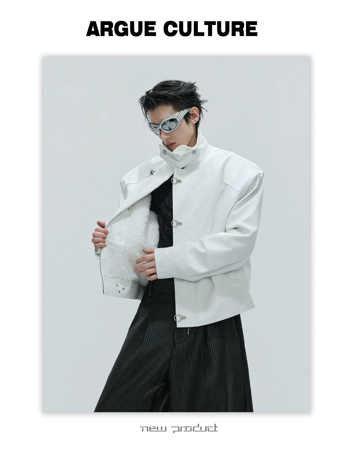Ostrich Leather Padded Jacket with Flight Buckles - description image 7
