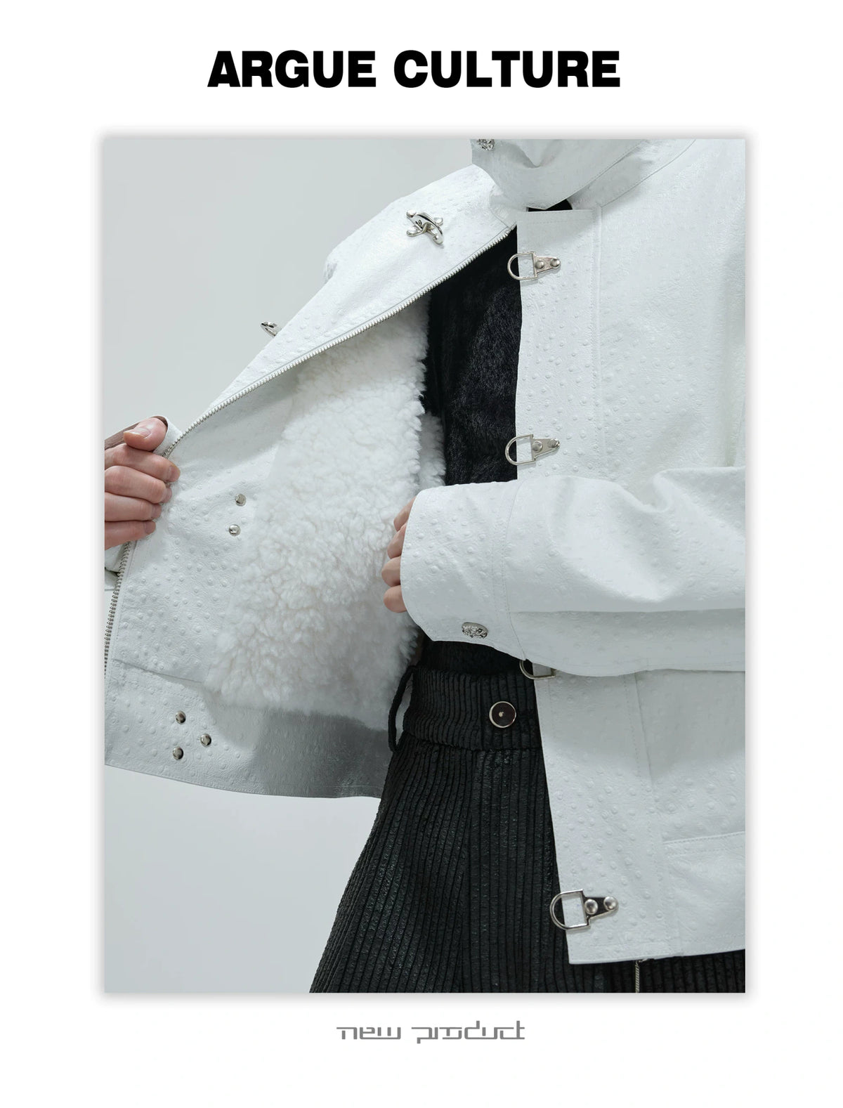 Ostrich Leather Padded Jacket with Flight Buckles - description image 9