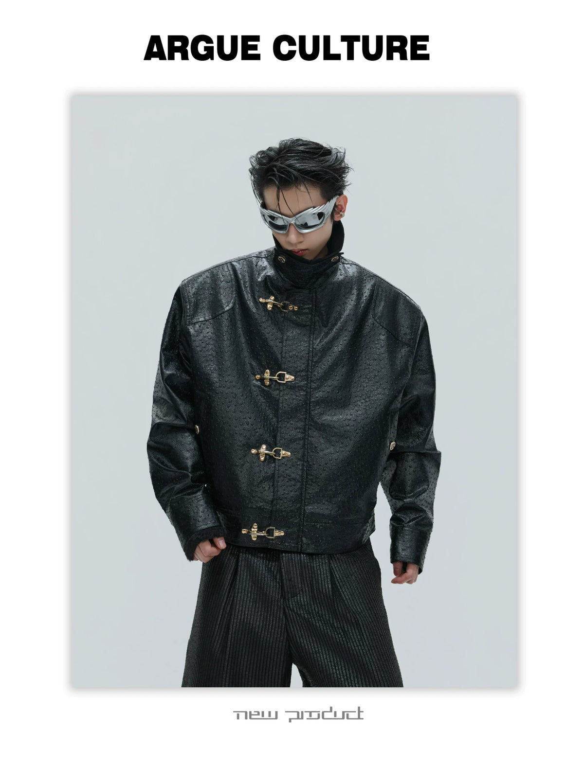 Ostrich Leather Padded Jacket with Flight Buckles - description image 11