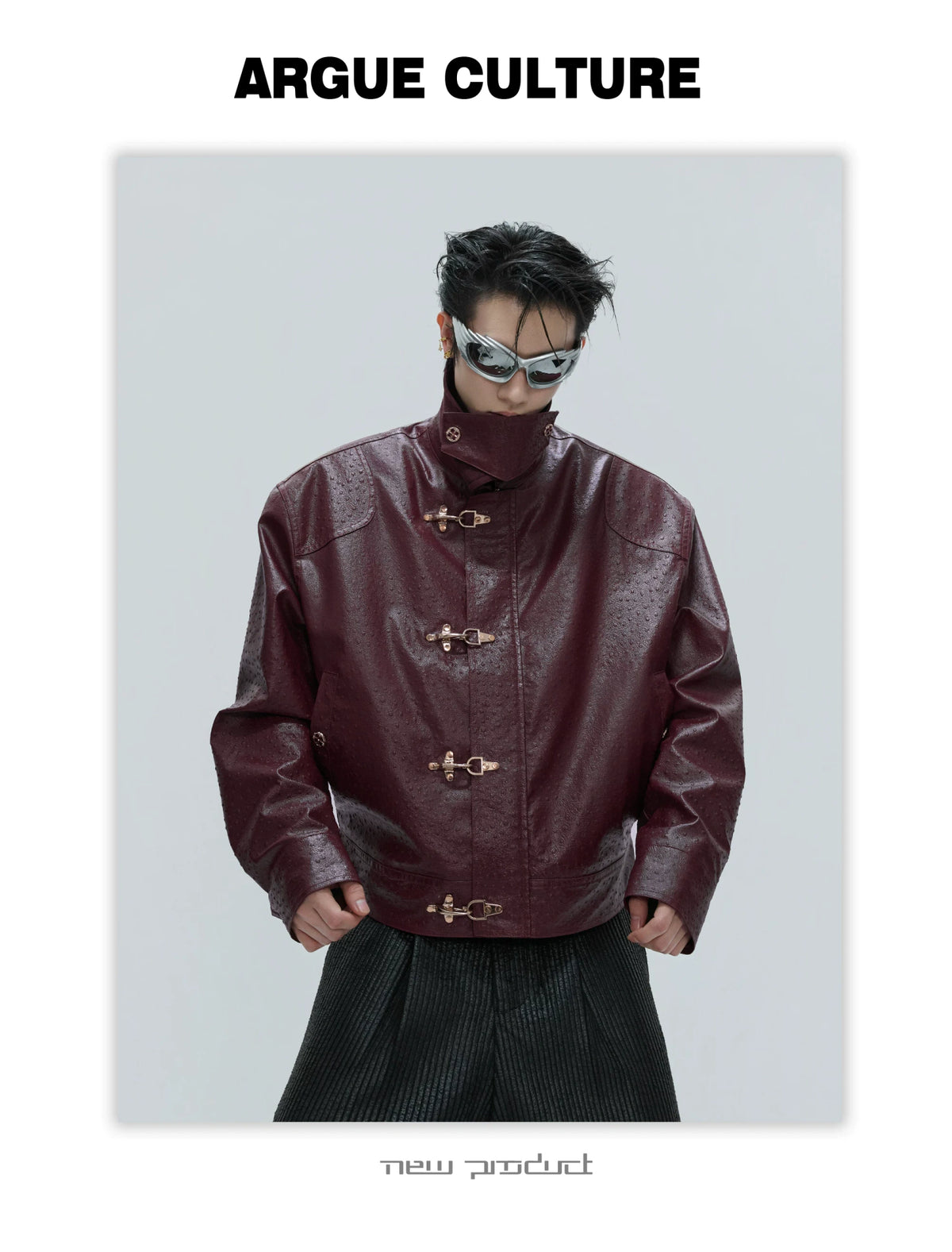 Ostrich Leather Padded Jacket with Flight Buckles - description image 16