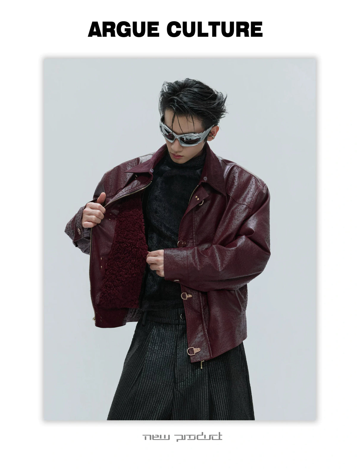 Ostrich Leather Padded Jacket with Flight Buckles - description image 17