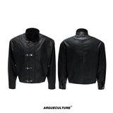 Ostrich Leather Padded Jacket with Flight Buckles - Black Top