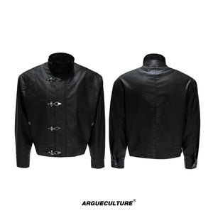 Ostrich Leather Padded Jacket with Flight Buckles - Black Top