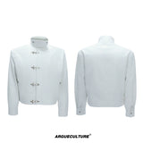 Ostrich Leather Padded Jacket with Flight Buckles - White Top