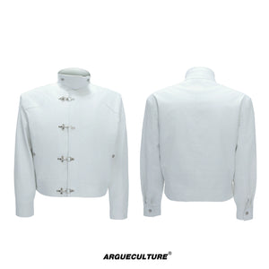 Ostrich Leather Padded Jacket with Flight Buckles - White Top