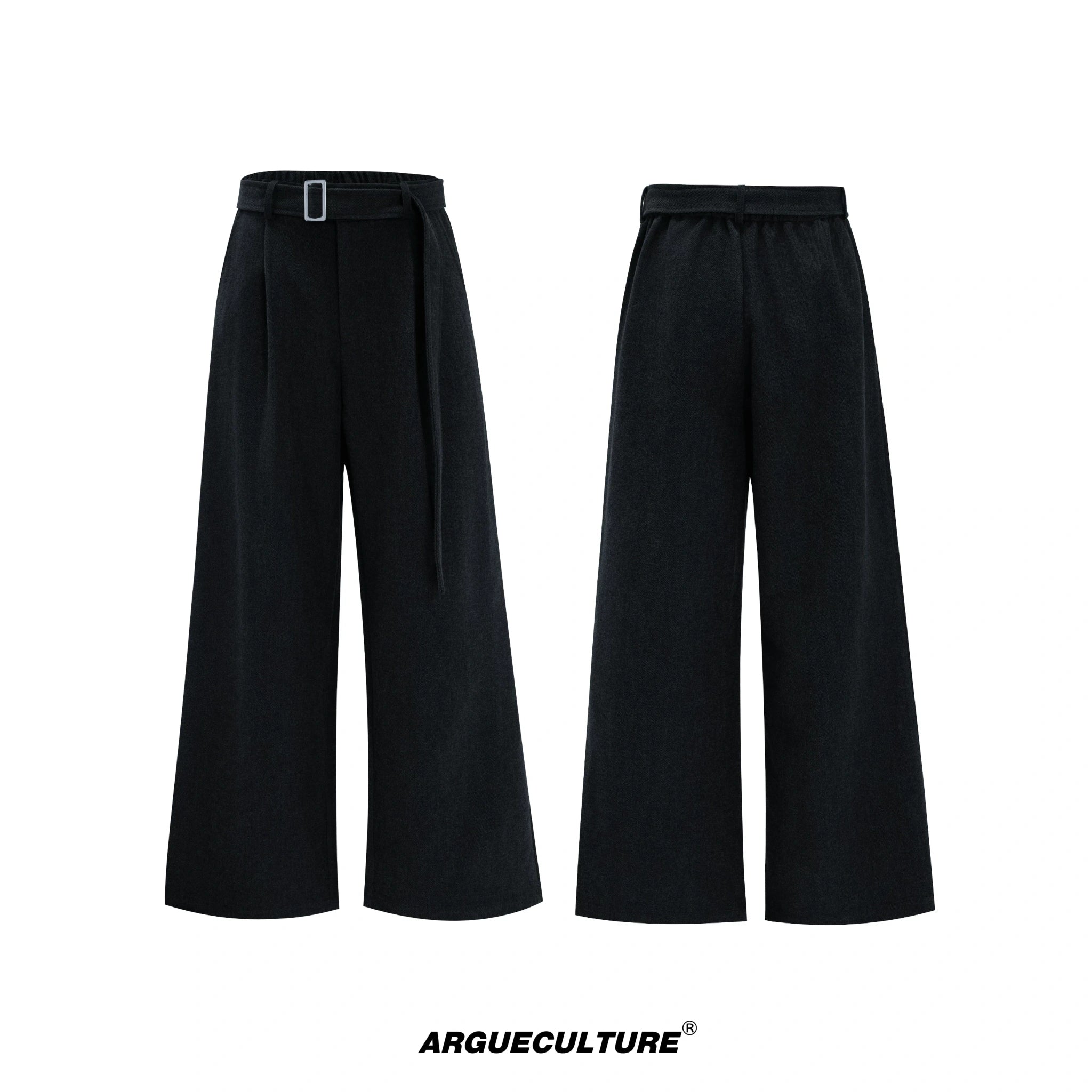 Detachable Fur-Collar Wool Suit Set in Black - Black Pants