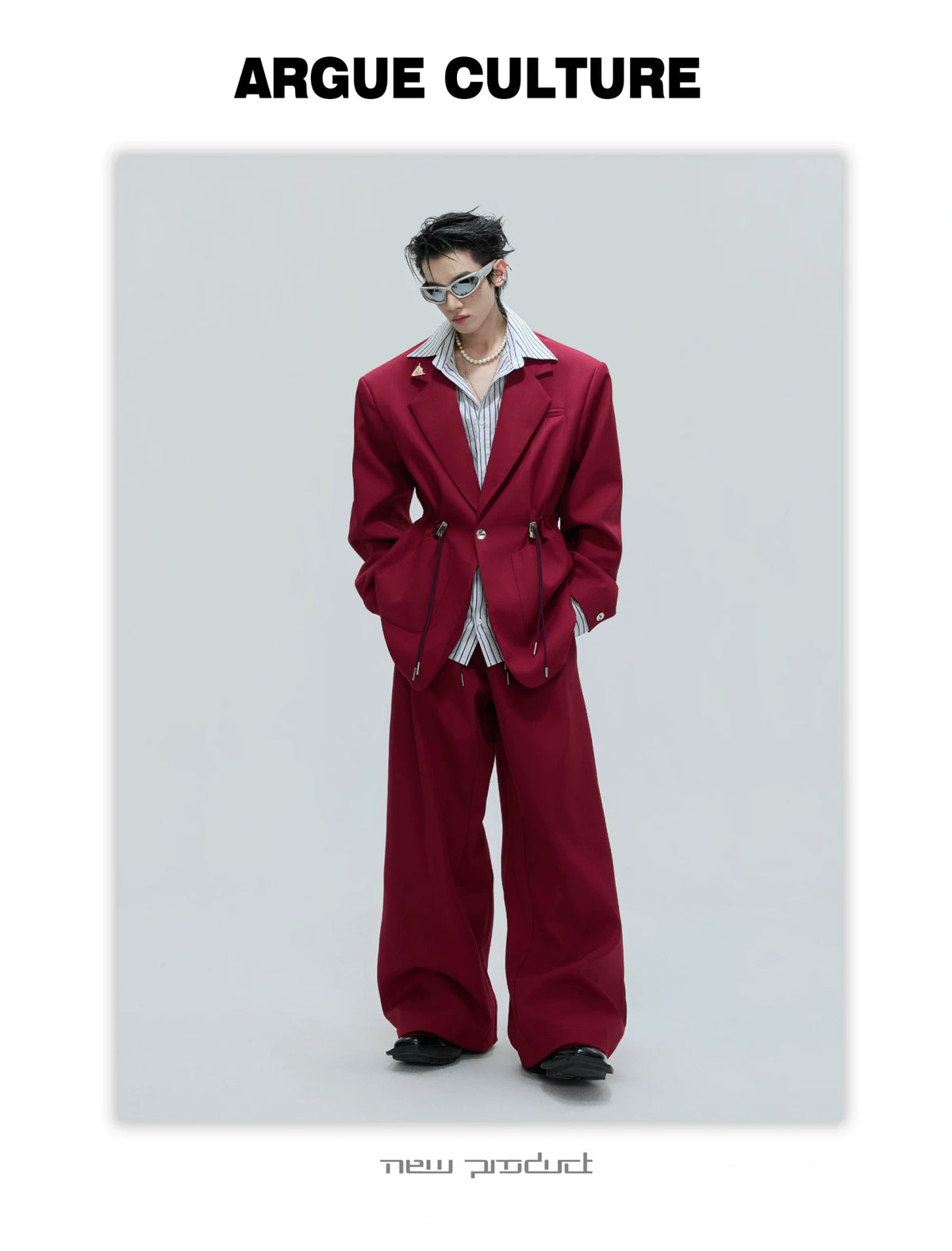 Asymmetric Wool-Blend Suit Jacket with Cinched Waist - description image 3