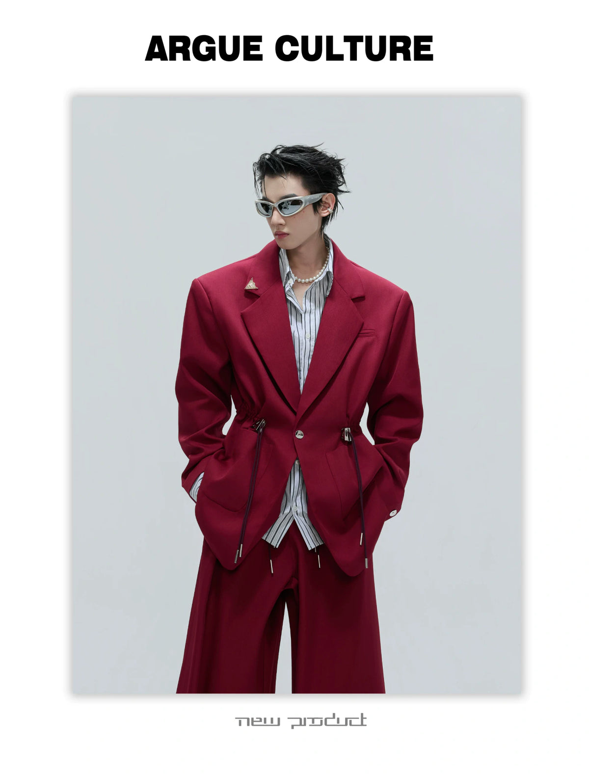 Asymmetric Wool-Blend Suit Jacket with Cinched Waist - description image 4