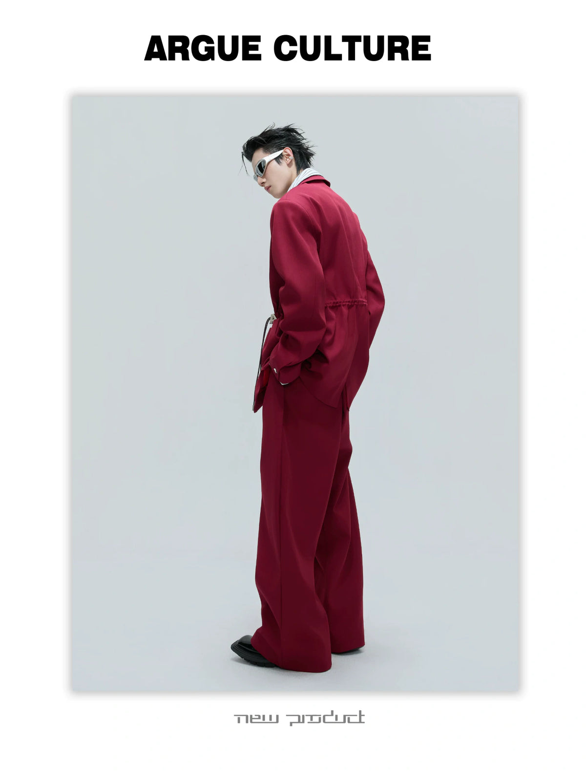 Asymmetric Wool-Blend Suit Jacket with Cinched Waist - description image 6