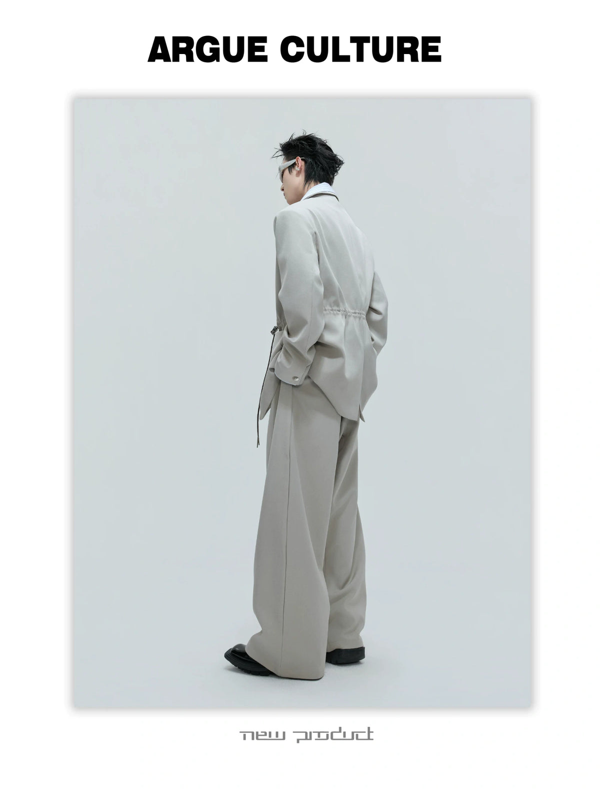 Asymmetric Wool-Blend Suit Jacket with Cinched Waist - description image 15