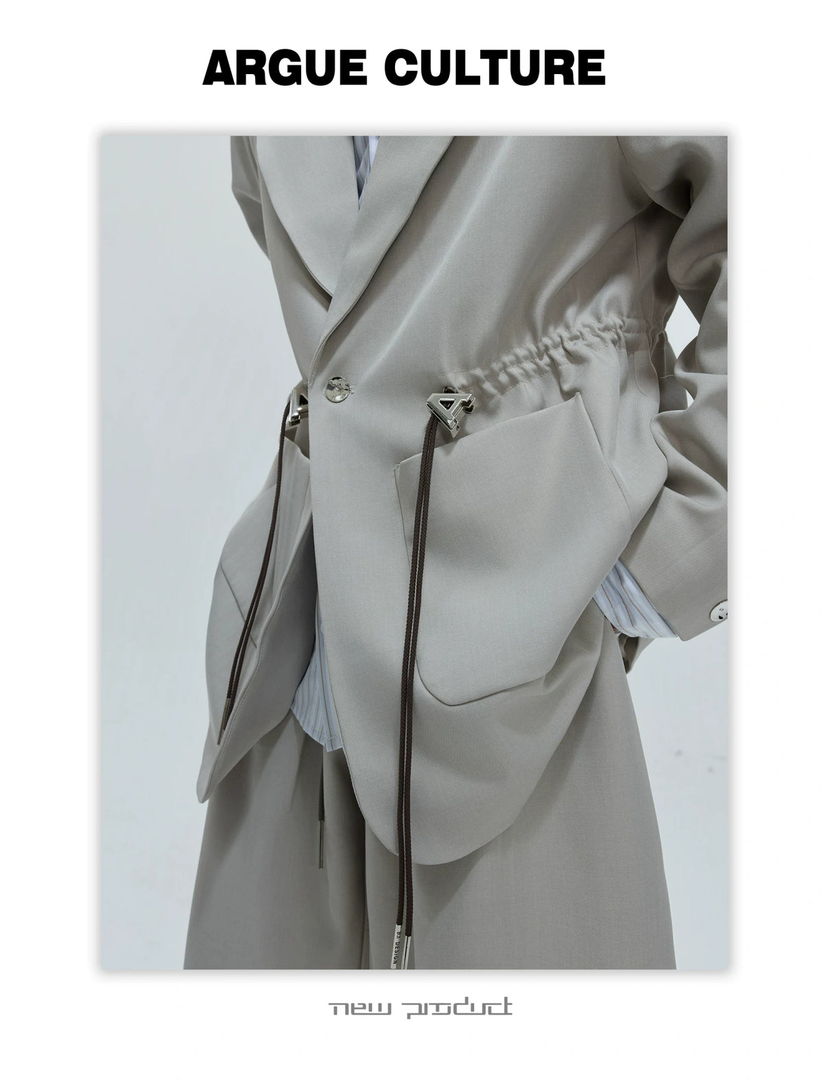Asymmetric Wool-Blend Suit Jacket with Cinched Waist - description image 18