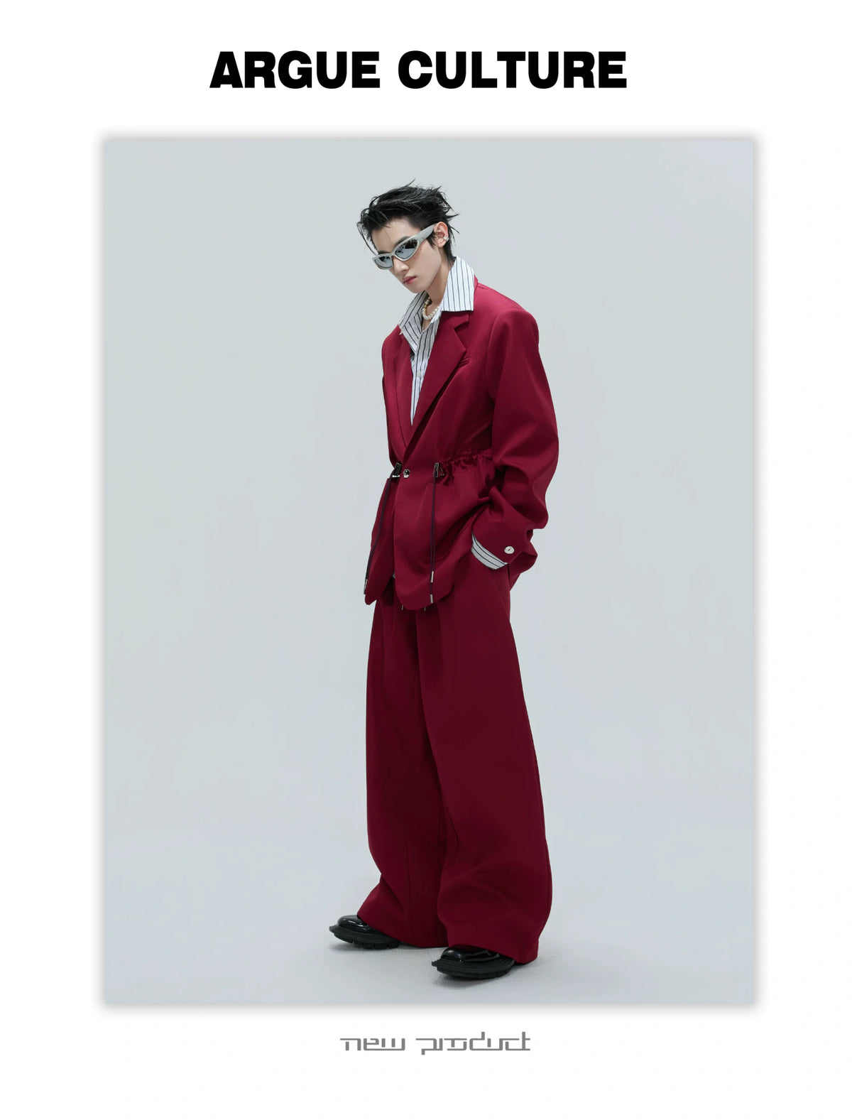 Asymmetric Wool-Blend Suit Jacket with Cinched Waist - description image 21