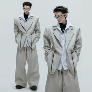 Asymmetric Wool-Blend Suit Jacket with Cinched Waist - main image 1
