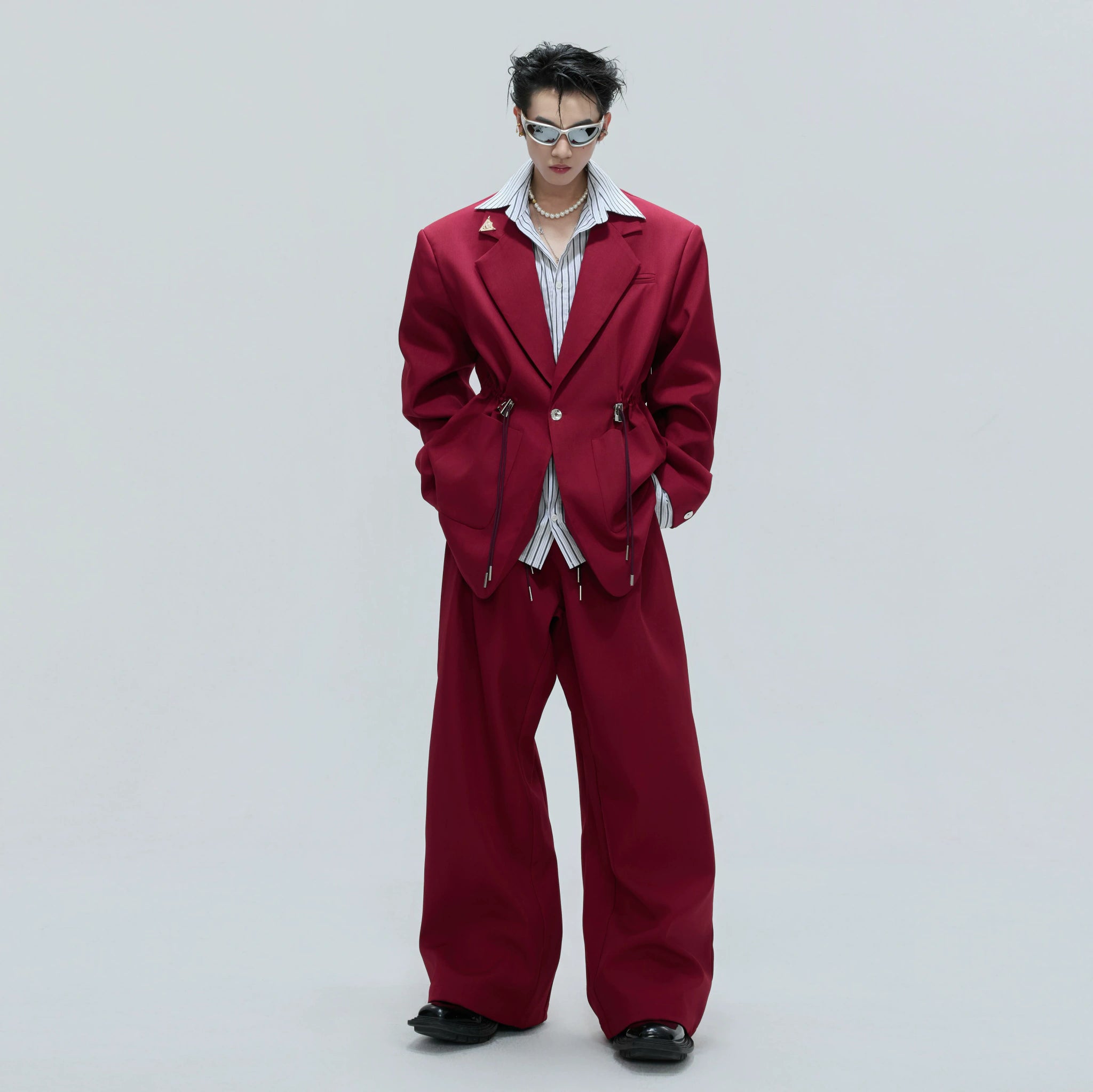 Asymmetric Wool-Blend Suit Jacket with Cinched Waist - main image 2