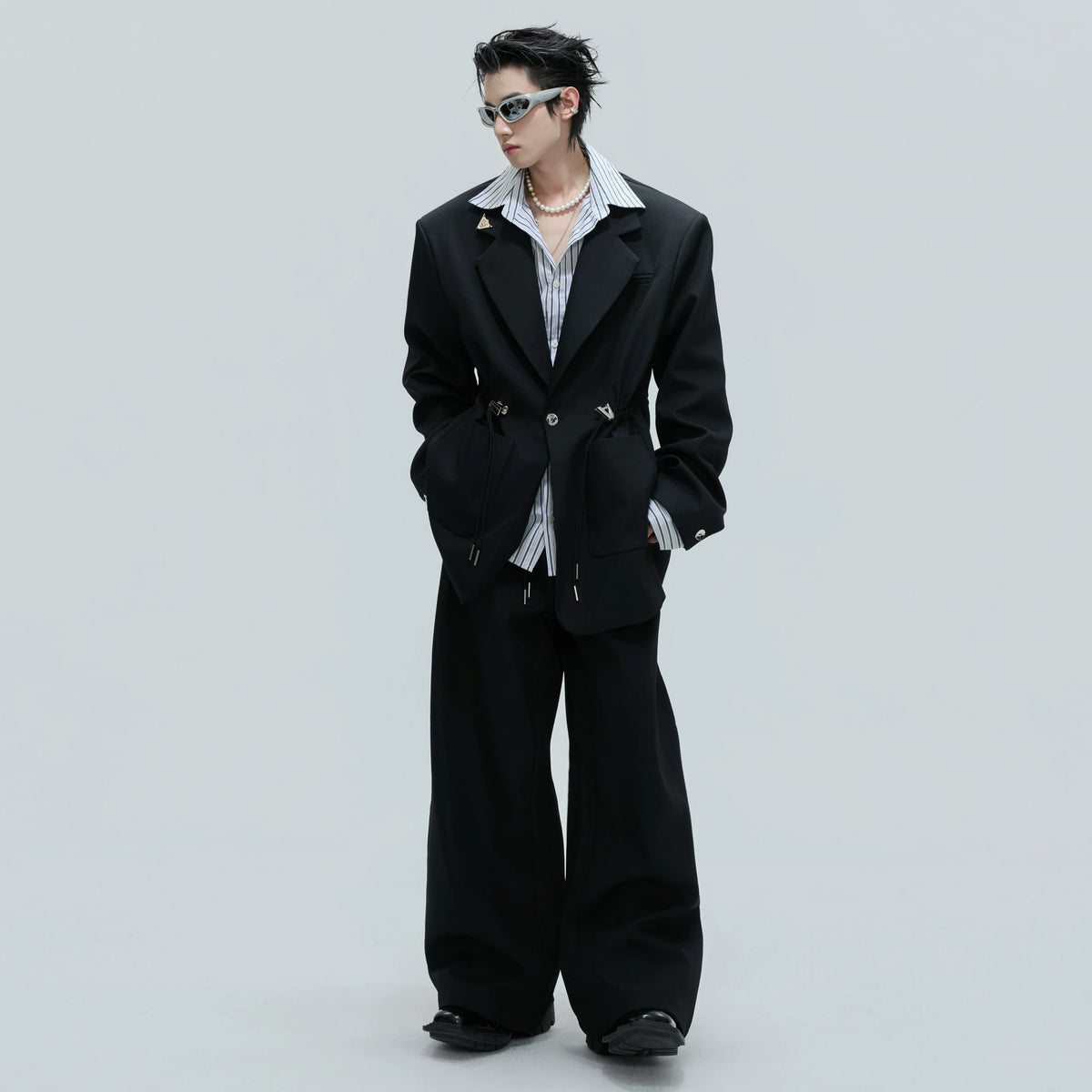 Asymmetric Wool-Blend Suit Jacket with Cinched Waist - main image 3