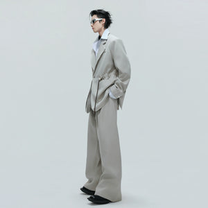 Asymmetric Wool-Blend Suit Jacket with Cinched Waist - main image 4