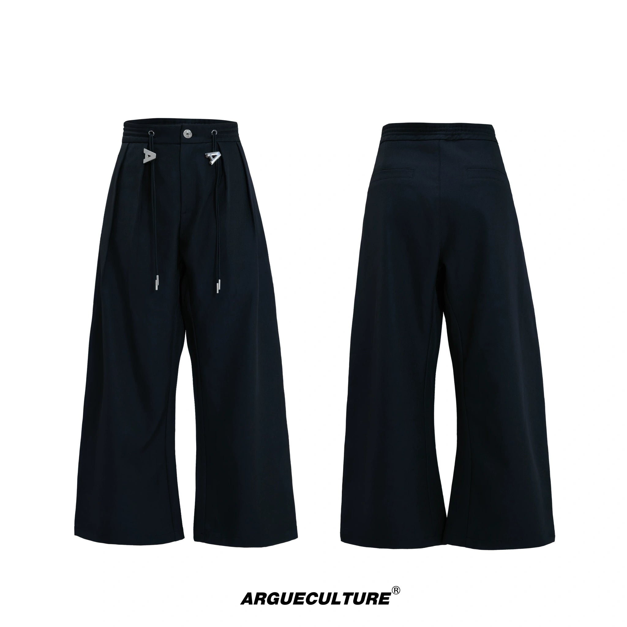 Asymmetric Wool-Blend Suit Jacket with Cinched Waist - Black Pants