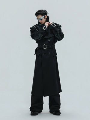 Croc-Texture Panel Relaxed Long Coat | Streetwear - main image 5