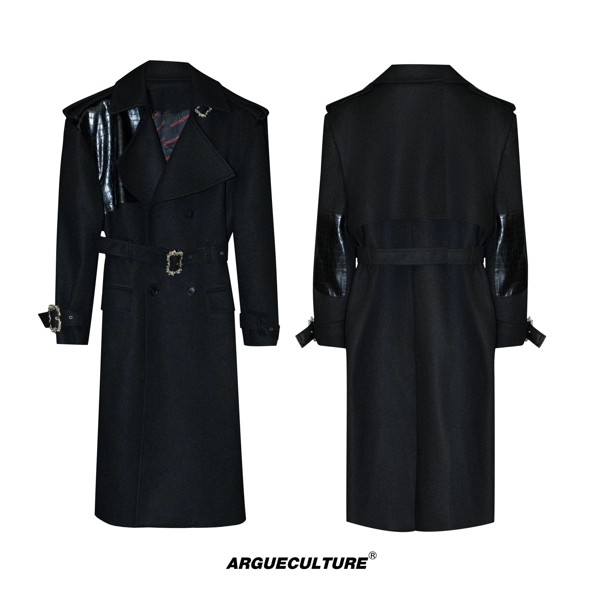 Croc-Texture Panel Relaxed Long Coat | Streetwear - Black Top