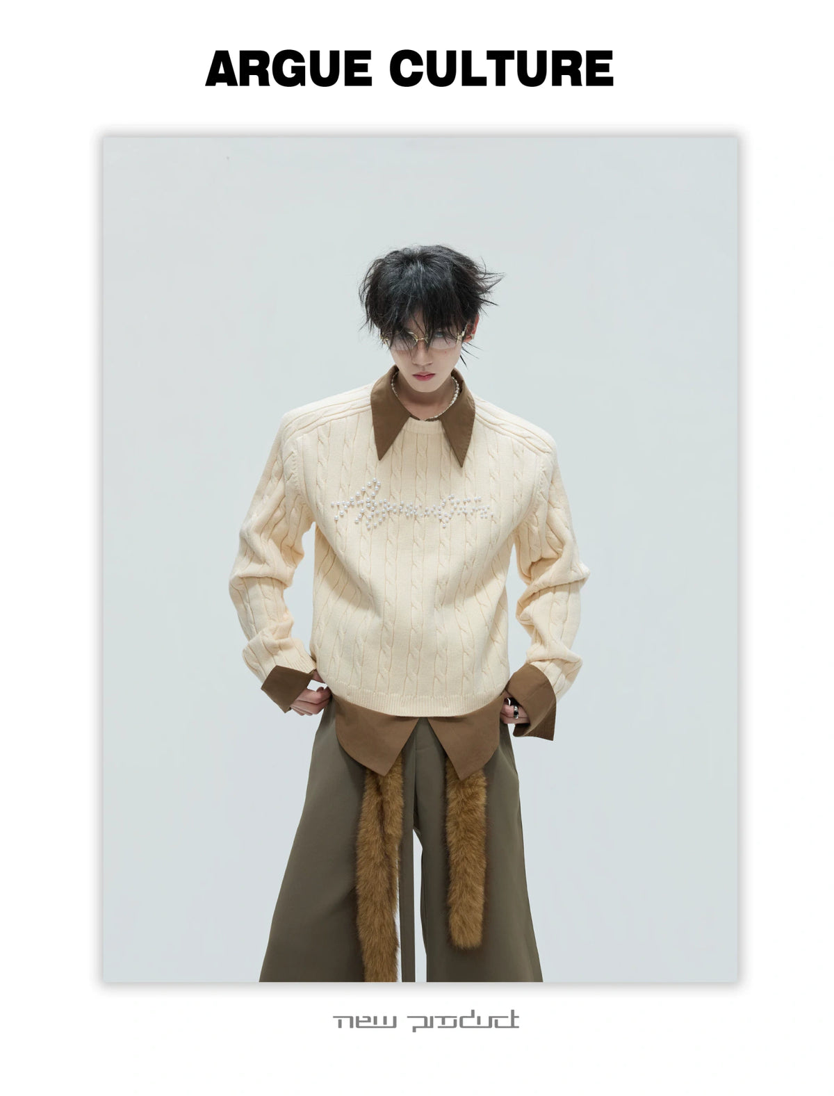 Pearl-Logo Two-Piece Wool-Blend Knit Sweater - description image 2