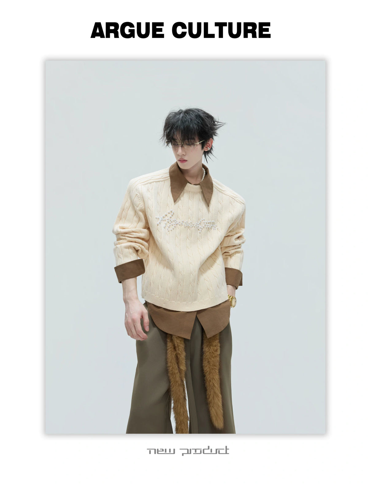 Pearl-Logo Two-Piece Wool-Blend Knit Sweater - description image 4