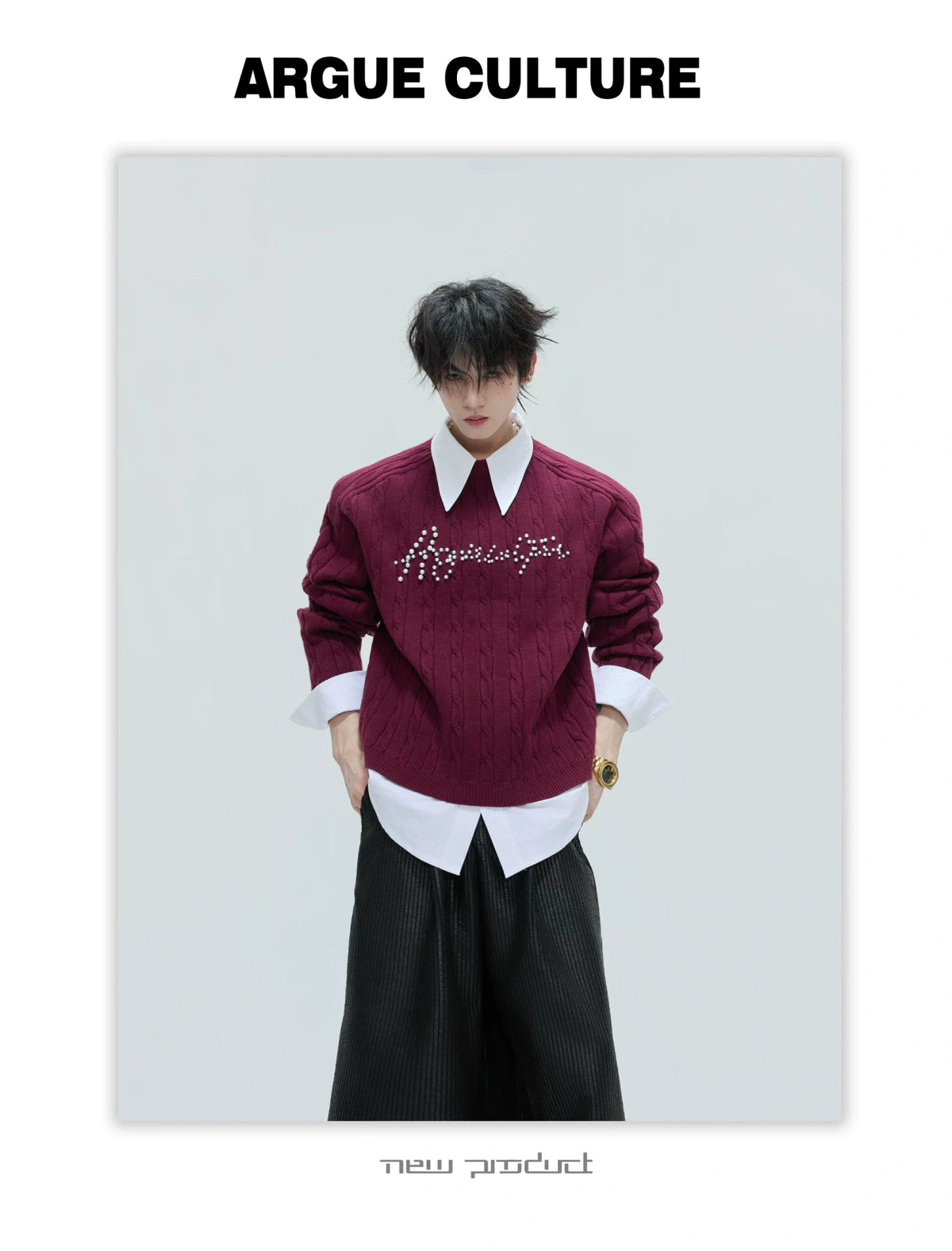 Pearl-Logo Two-Piece Wool-Blend Knit Sweater - description image 6