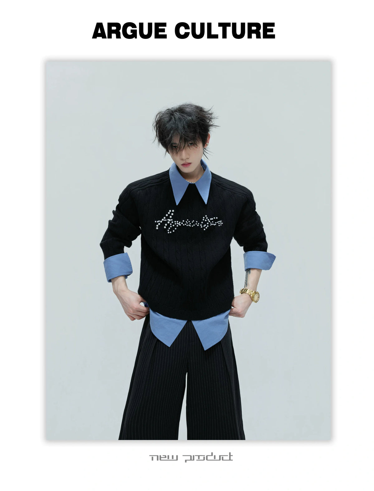 Pearl-Logo Two-Piece Wool-Blend Knit Sweater - description image 10