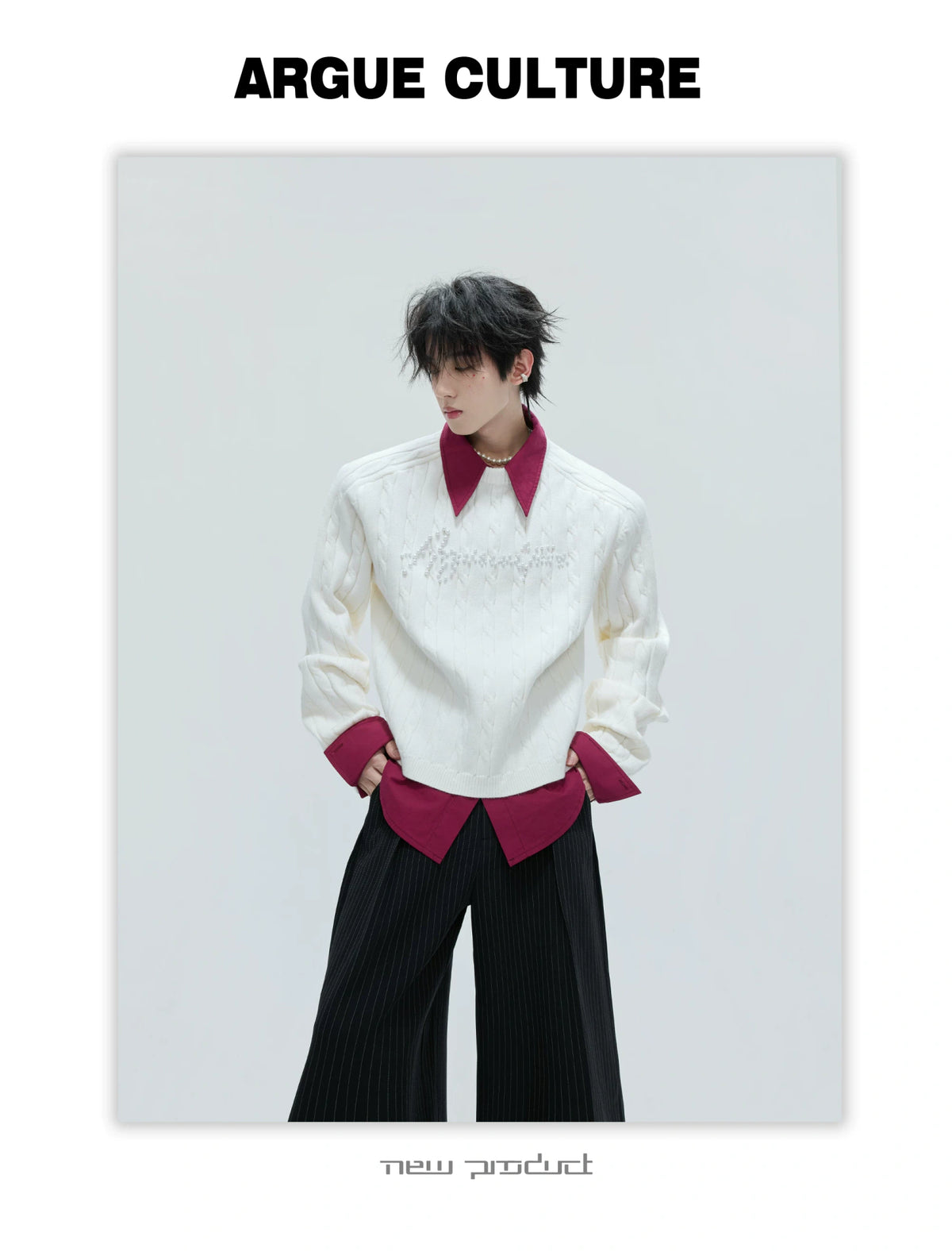 Pearl-Logo Two-Piece Wool-Blend Knit Sweater - description image 13